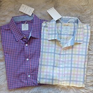 Bourbon + Blue Button Down Short Sleeve Shirts Artisan Plaid XL